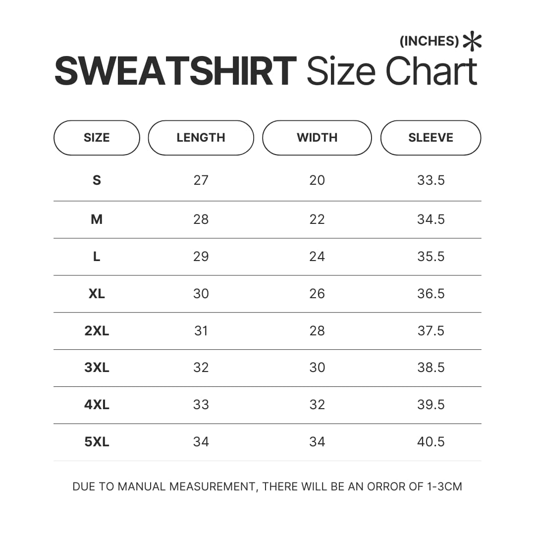 Sweatshirt Size Chart - Ghibli Germany Store